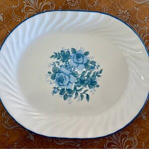 Vintage Corelle Blue Velvet Rose Floral Oval Serving Platter